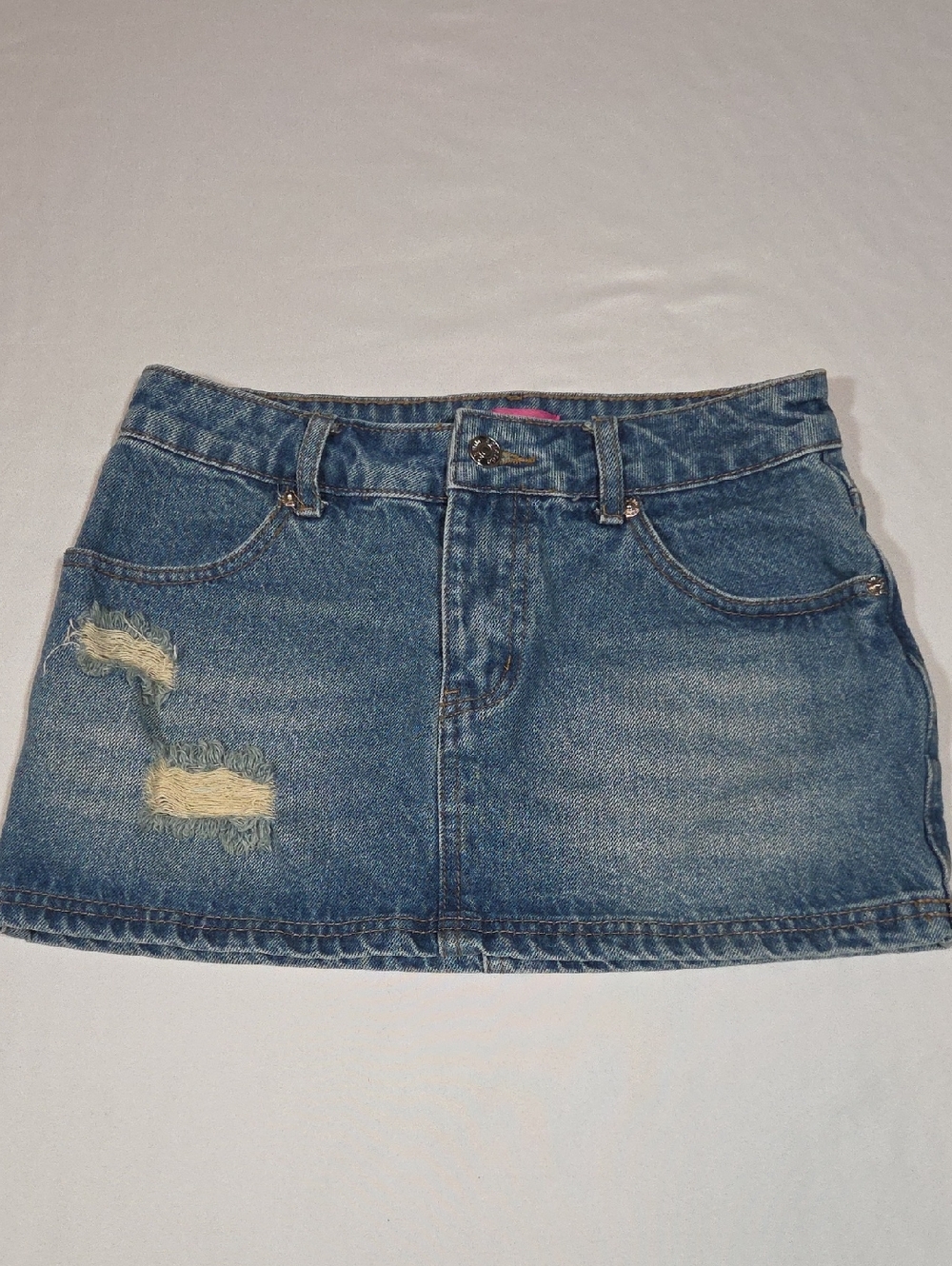 Edikted Distressed Denim Mini Skirt Size XS Pockets Belt Loops